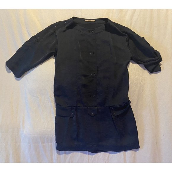 Manoukian Women's Blue 3/4 Sleeve Button Up Lined Dress w/Pockets Small - Picture 1 of 10